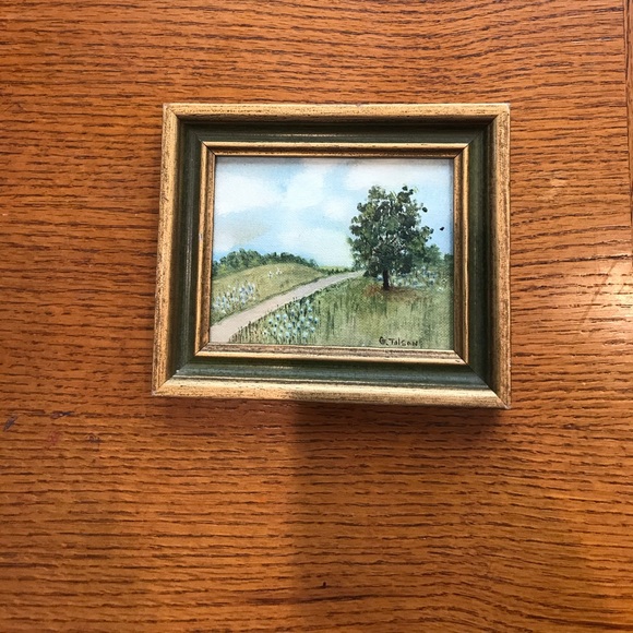 Tiny Landscape painting with gold painted frame